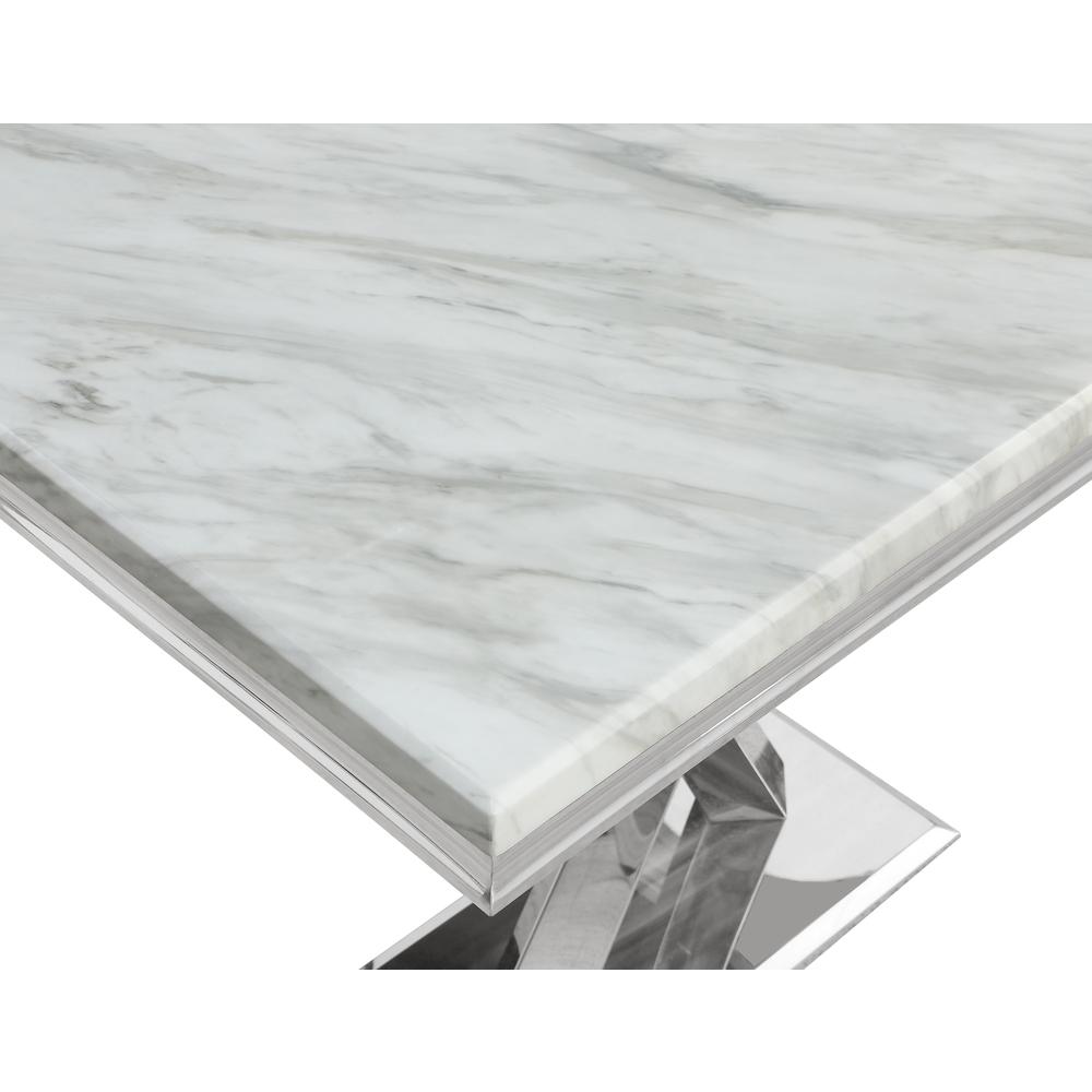 Gernot Stainless Steel Faux Marble Rectangle Dining Table. Picture 1