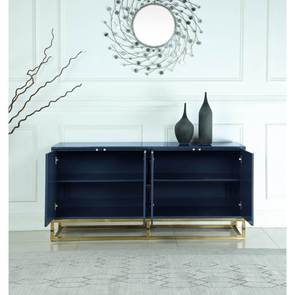 Best Master Furniture Senior 64" Transitional Wood Sideboard in Navy/Gold Plated. Picture 2