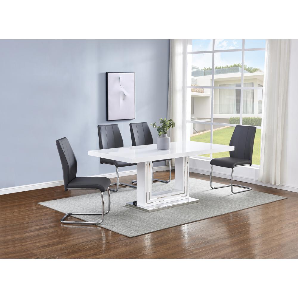 Gudmund 5-piece Modern Dining Set in Gray Faux Leather. Picture 1