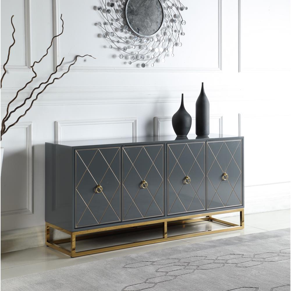 Best Master Furniture Senior 64" Transitional Wood Sideboard in Gray/Gold Plated. Picture 2