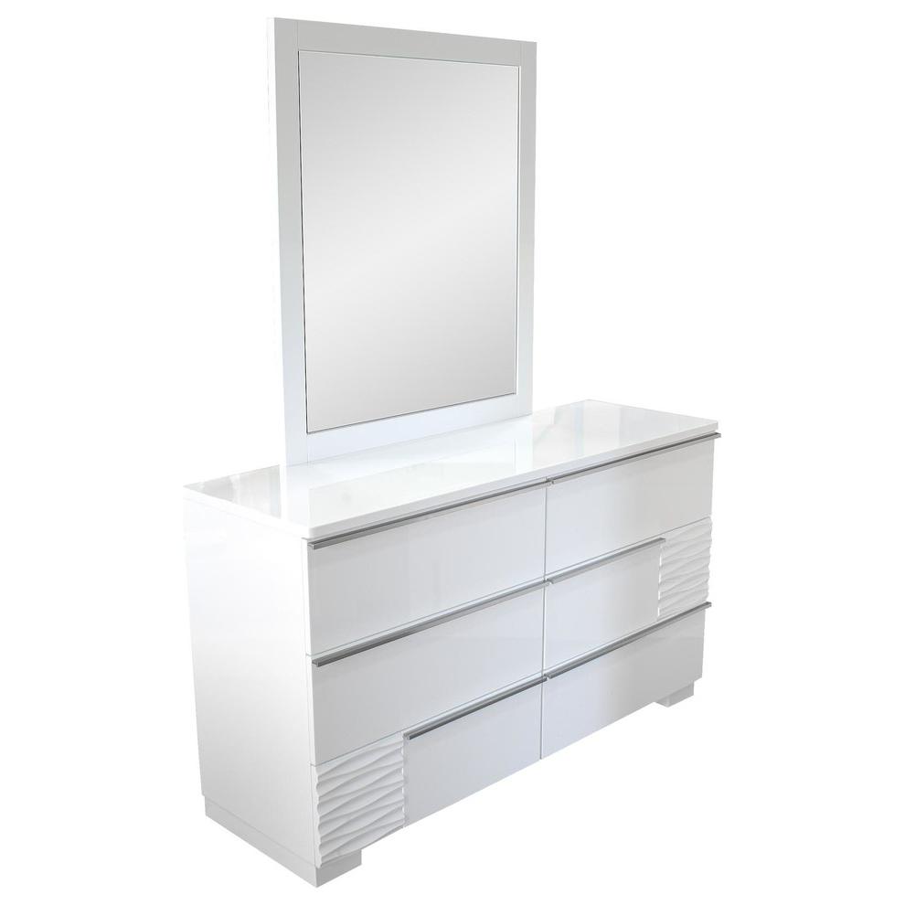 Best Master Athens 2-Piece Poplar Wood Dresser and Mirror Set in White Lacquer. Picture 2