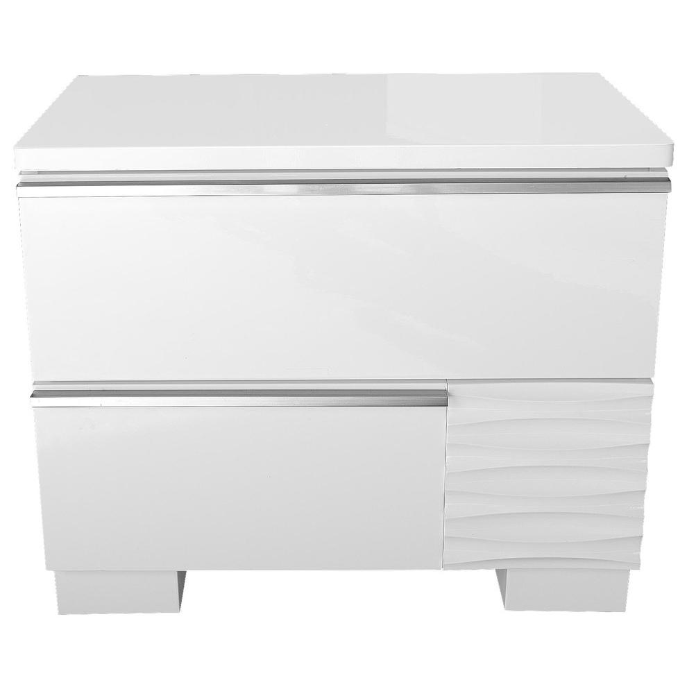 Best Master Athens 2-Drawer Poplar Wood Bedroom Nightstand in White Lacquer. Picture 1