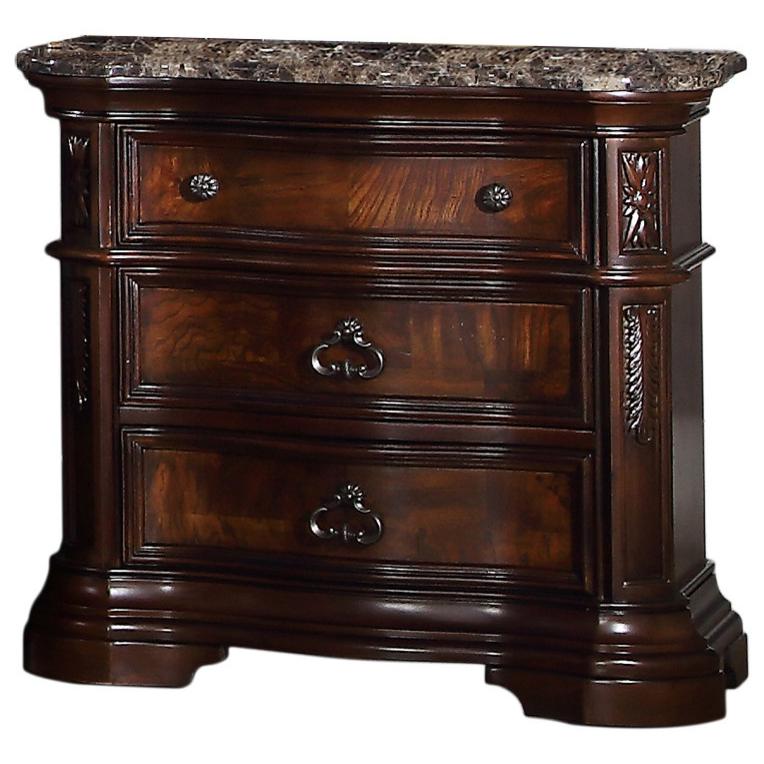 Best Master Barney's Traditional Wood Bedrooom Nightstand in Walnut w/Marble Top. Picture 1