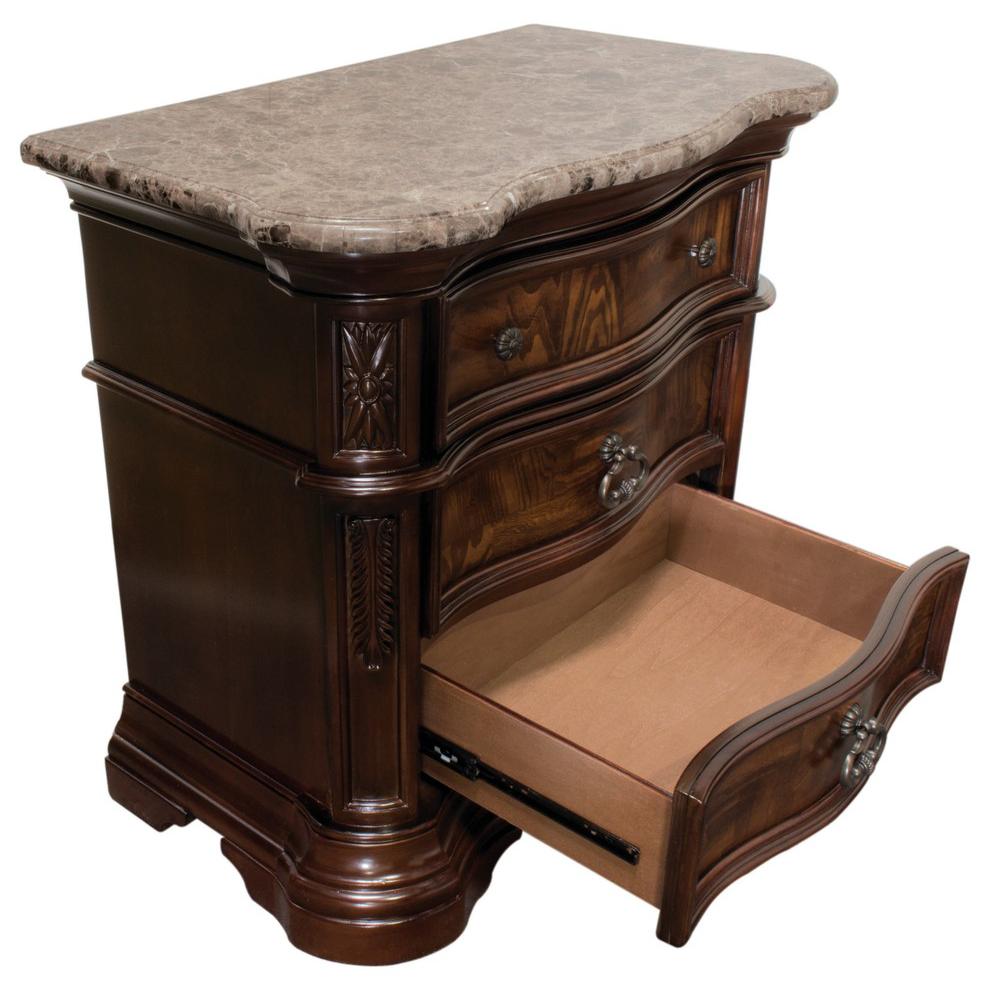 Best Master Barney's Traditional Wood Bedrooom Nightstand in Walnut w/Marble Top. Picture 2