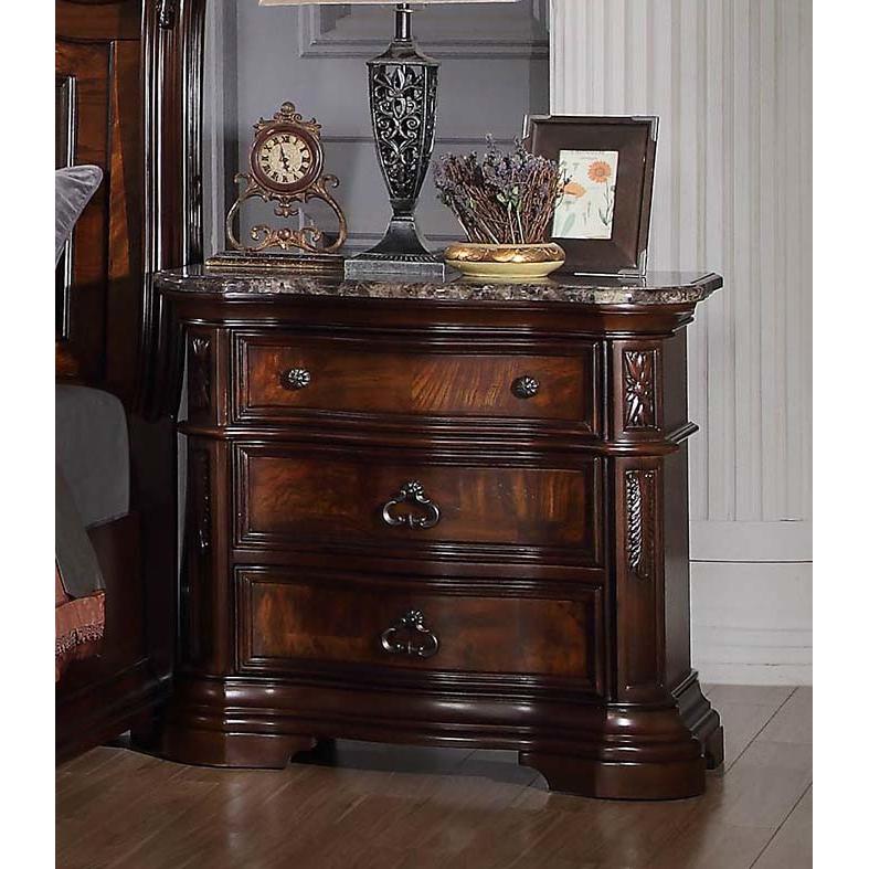 Best Master Barney's Traditional Wood Bedrooom Nightstand in Walnut w/Marble Top. Picture 3