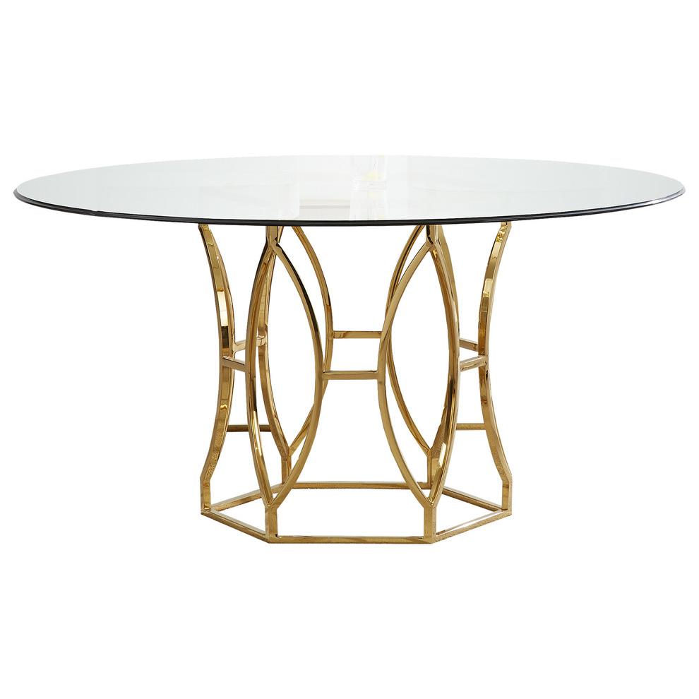Best Master Luna 54" Stainless Steel and Glass Round Dining Table in Gold. Picture 1