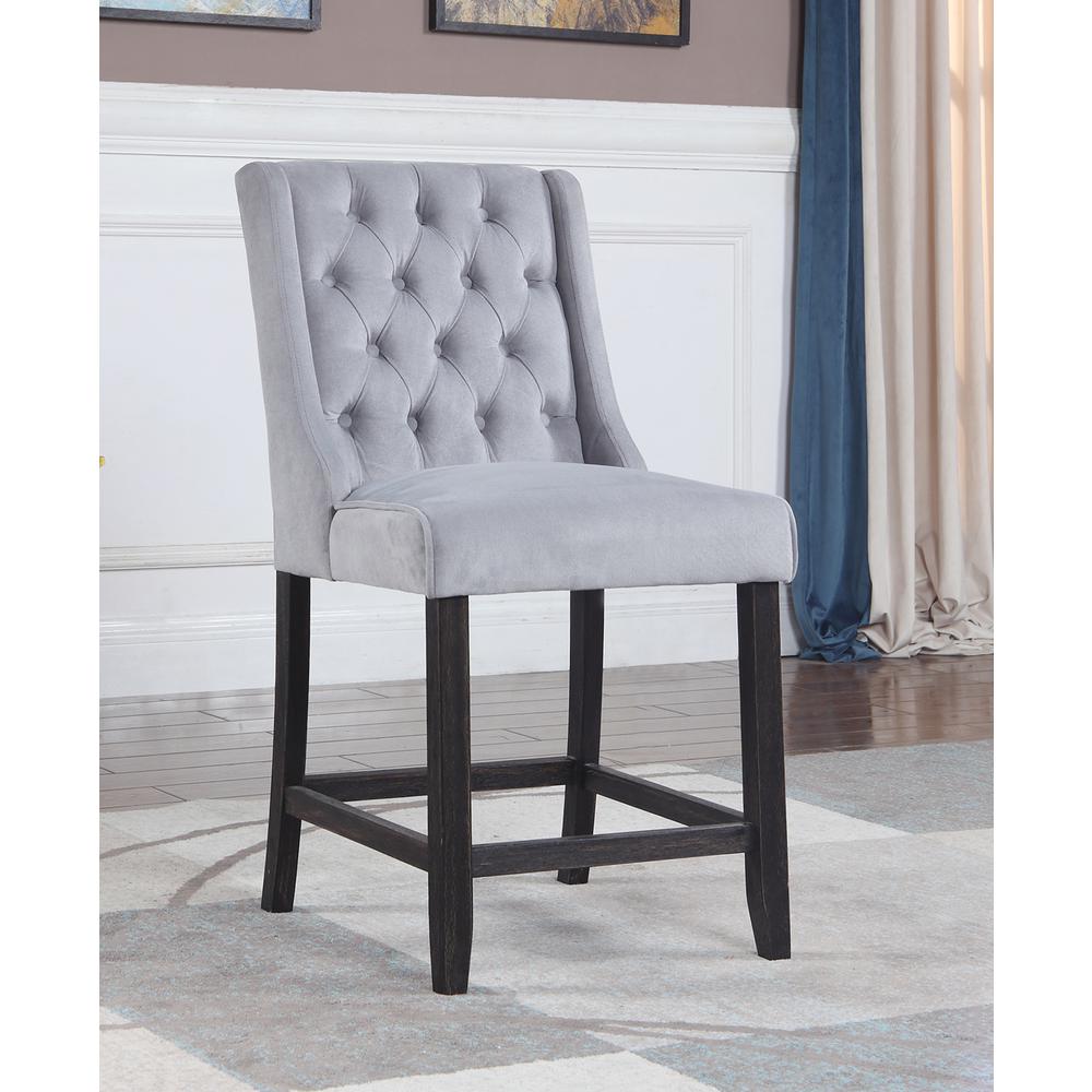 Newport Upholstered Bar Chairs With Tufted Back, Set of 2, Gray. Picture 4