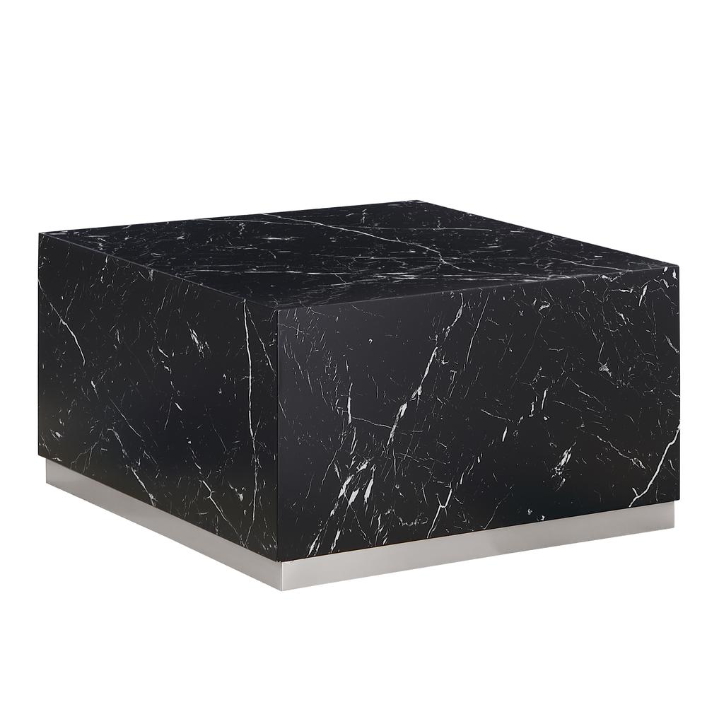 Zhuri Square Faux Marble Black Coffee Table in Silver. Picture 1