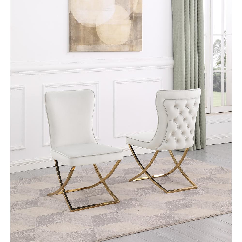 Blythe Beige Velvet with Gold Dining Chairs, Set of 2. Picture 2