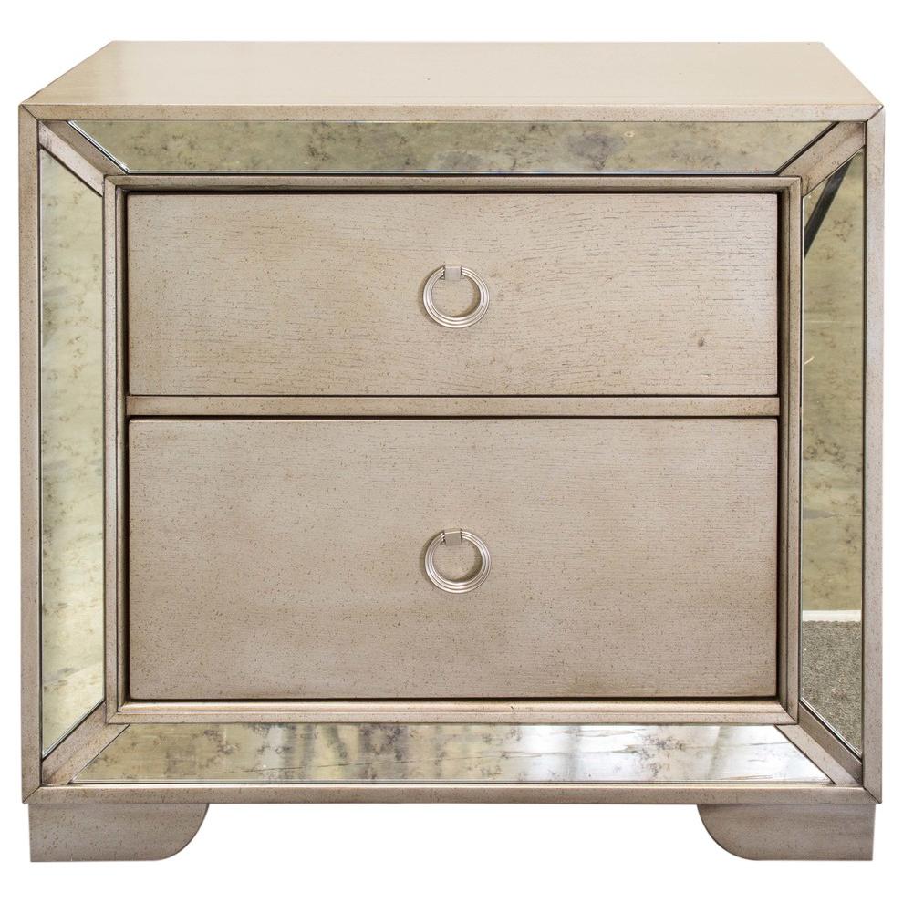 Best Master Ava Solid Wood Mirrored Bedroom Nightstand in Silver Bronze. Picture 1