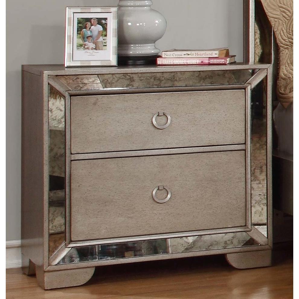 Best Master Ava Solid Wood Mirrored Bedroom Nightstand in Silver Bronze. Picture 2