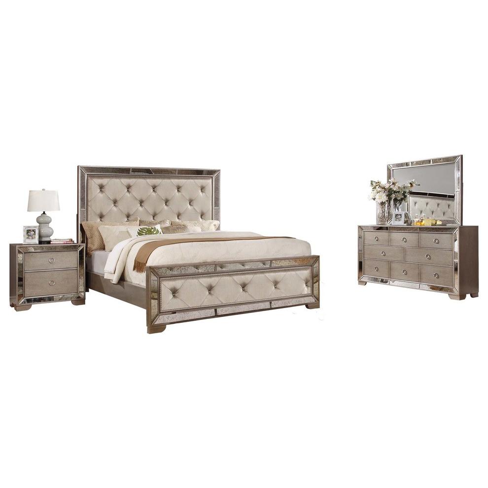 Best Master Ava 5-Piece Solid Wood Eastern King Bedroom Set in Silver Bronze. Picture 1