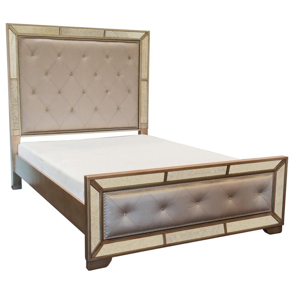 Best Master Ava Solid Wood Mirrored Cal King Bed in Silver Bronze. Picture 3