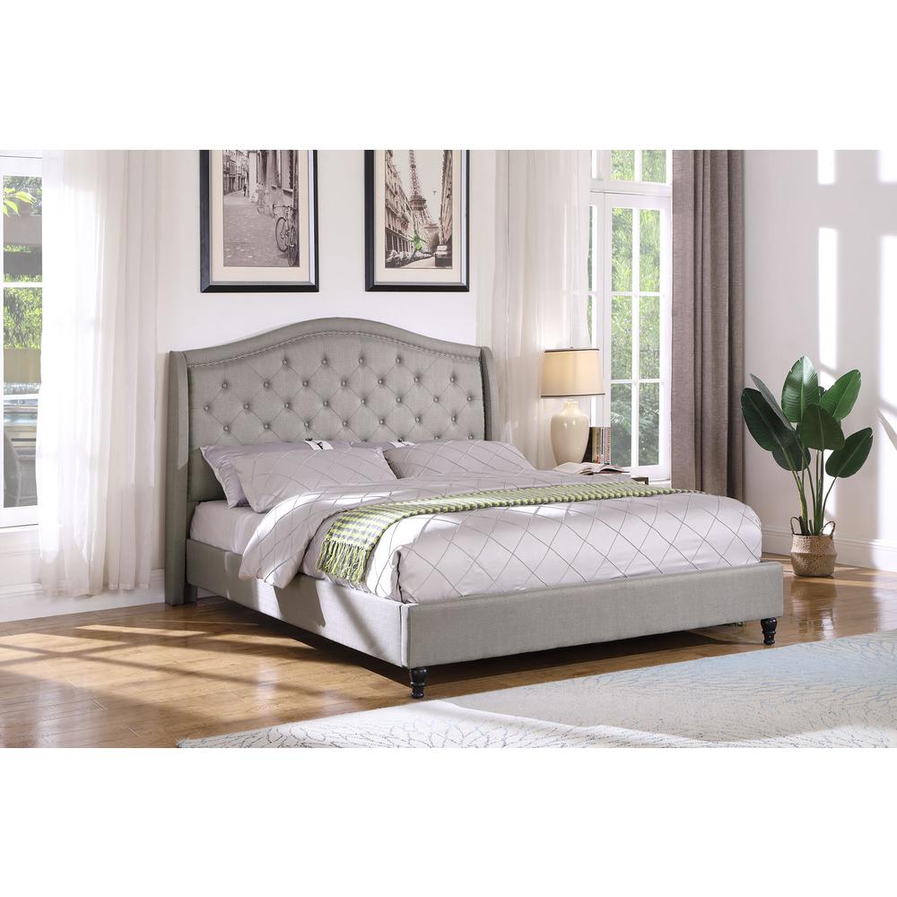 Best Master Myrick Fabric Upholstered Tufted Queen Platform Bed in Gray. Picture 1