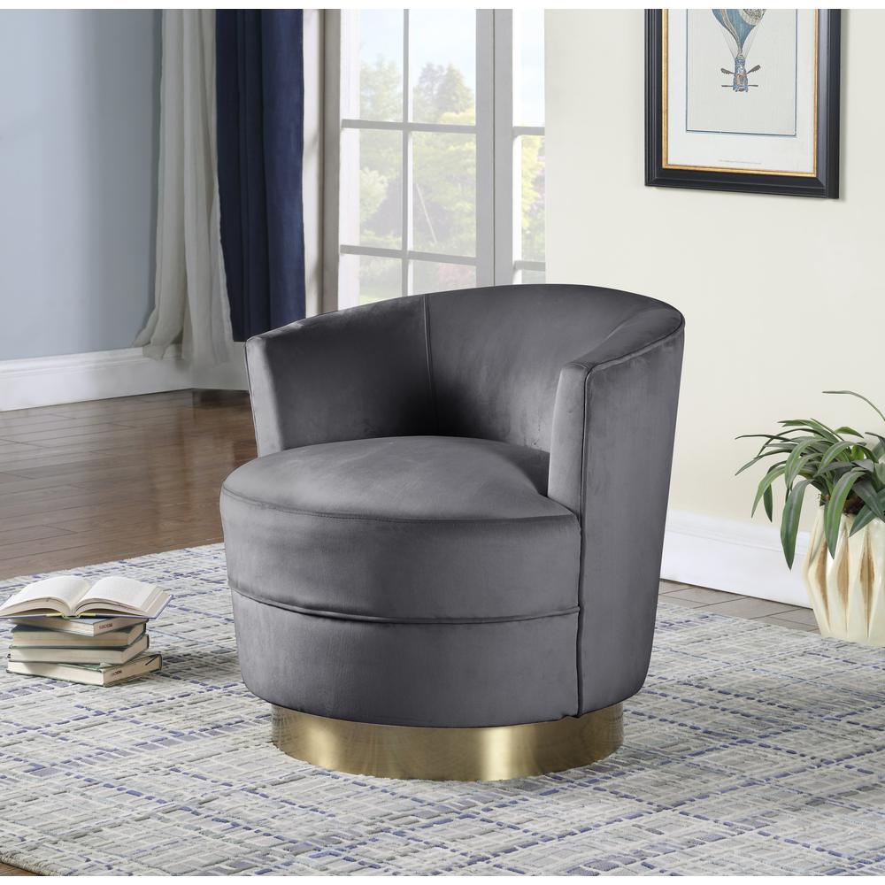 Ava Grey Velour w/ Gold Base Swivel Accent Chair. Picture 2