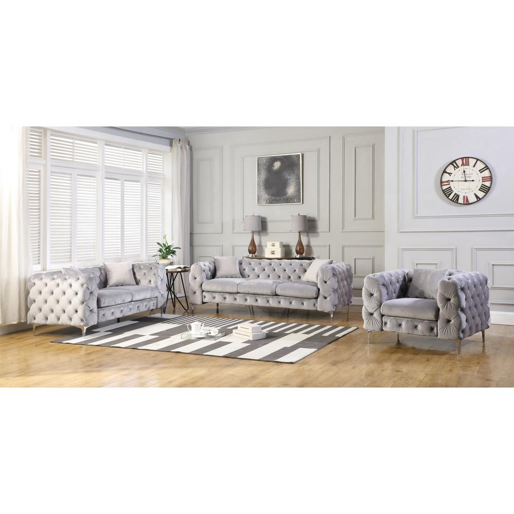 Best Master Furniture Nigel 3 Piece Transitional Velvet Sofa Set in Gray. Picture 1