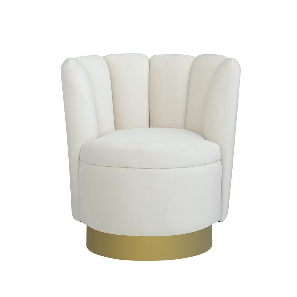 Ellis Velvet Upholstered Swivel Accent Chair in Cream Velvet. Picture 3