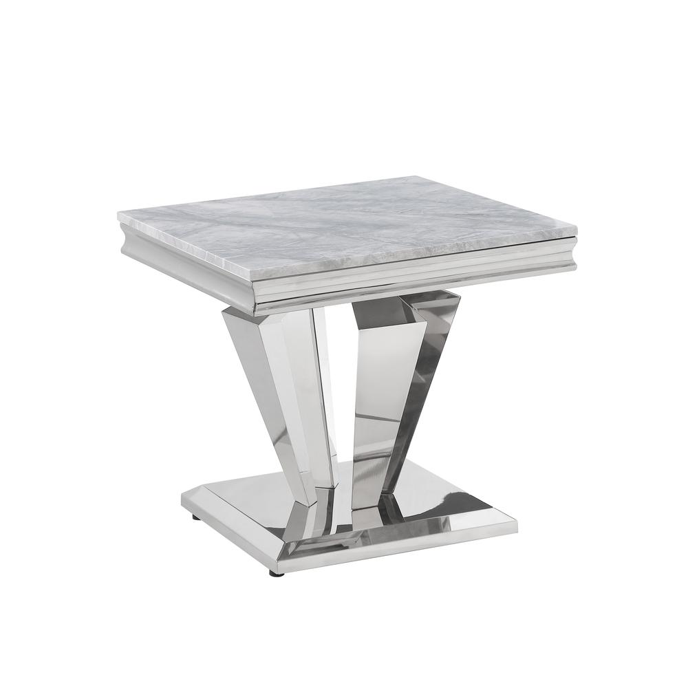 Ivane Stone Marble Laminate Silver End Table. Picture 1