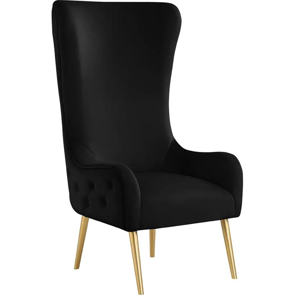 Venetian Black Tufted Velvet High Back Arm Chair. Picture 1