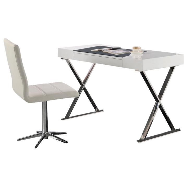 Best Master Modern Computer Desk with Stainless Steel Legs in White High Gloss. Picture 1