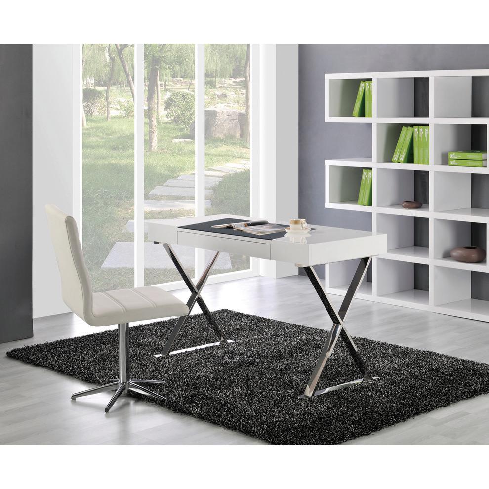 Best Master Modern Computer Desk with Stainless Steel Legs in White High Gloss. Picture 2