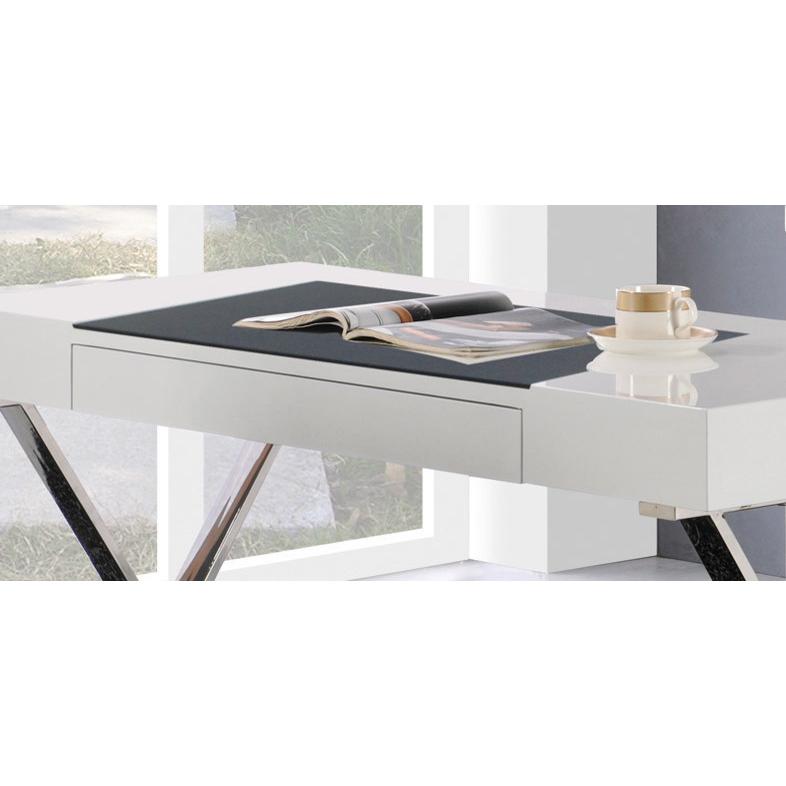 Best Master Modern Computer Desk with Stainless Steel Legs in White High Gloss. Picture 3