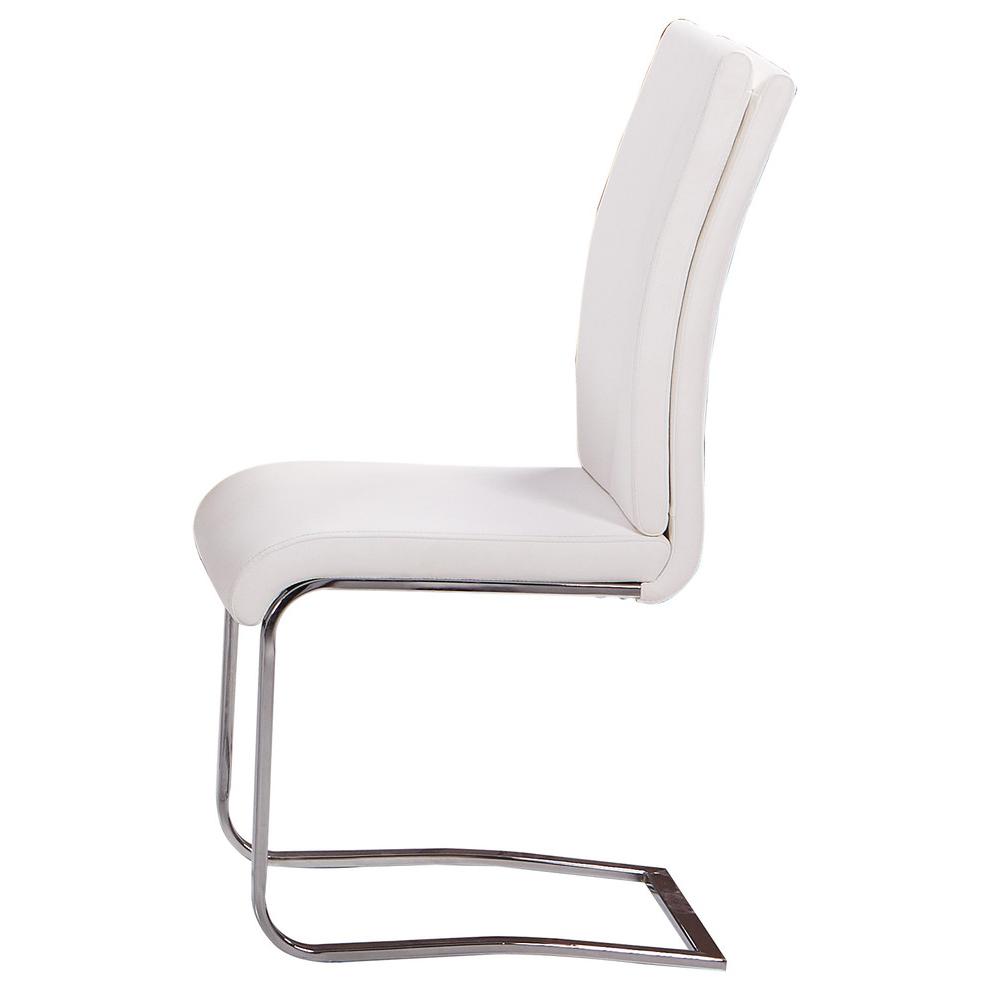 Best Master Modern Faux Leather Dining Side Chair in White/Chrome (Set of 2). Picture 1