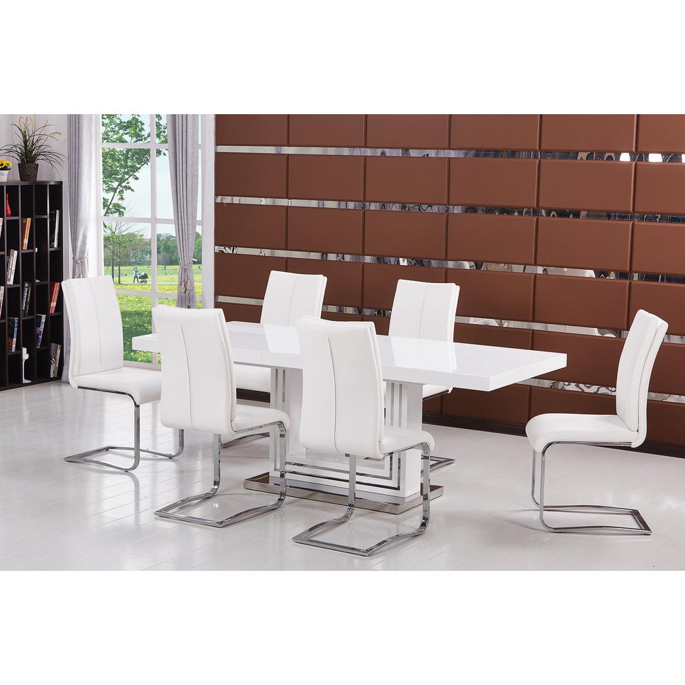 Best Master Modern Faux Leather Dining Side Chair in White/Chrome (Set of 2). Picture 3