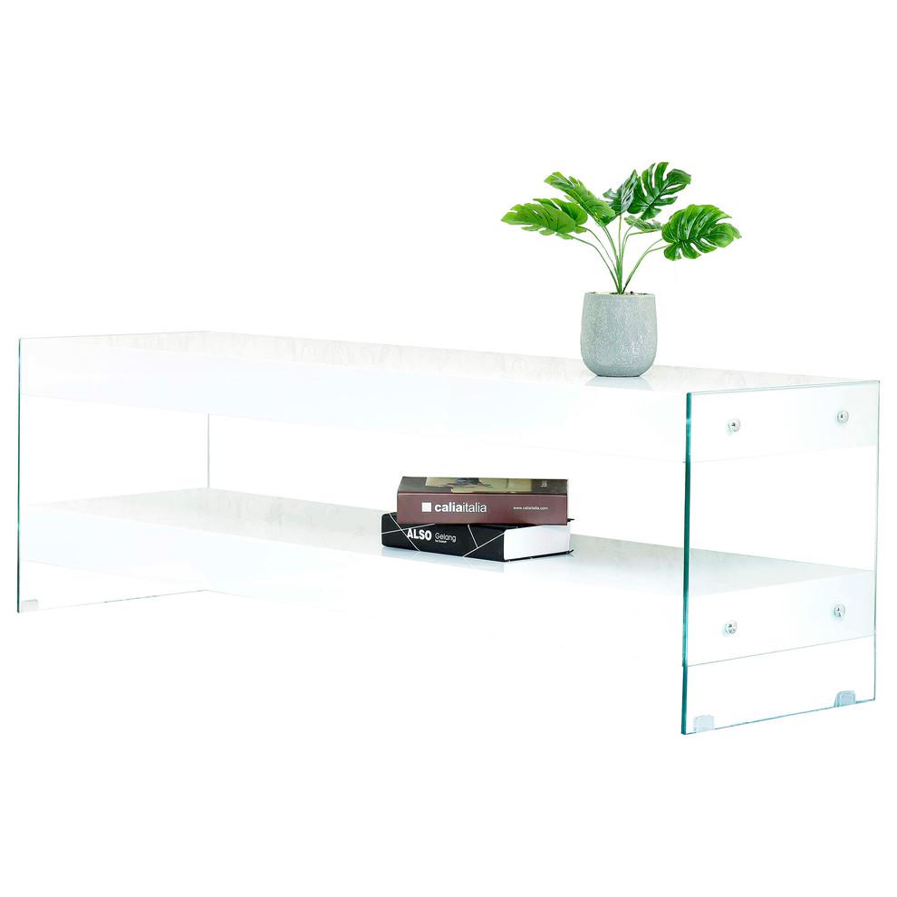 Best Master Poplar Wood and Glass 1-Shelf Console Table in White Gloss. Picture 1