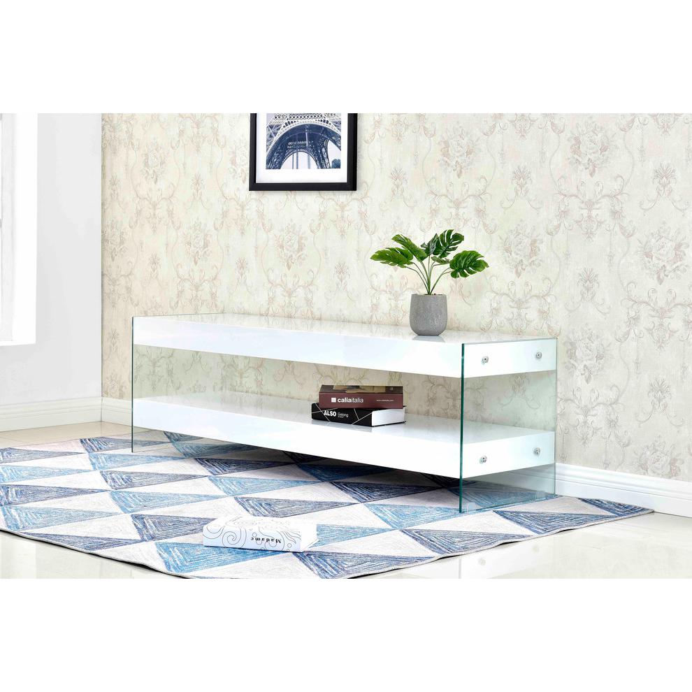 Best Master Poplar Wood and Glass 1-Shelf Console Table in White Gloss. Picture 2