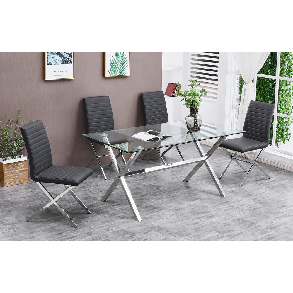 Best Master Furniture Timber 5 Piece Modern Stainless Steel Dining Set in Gray. Picture 1