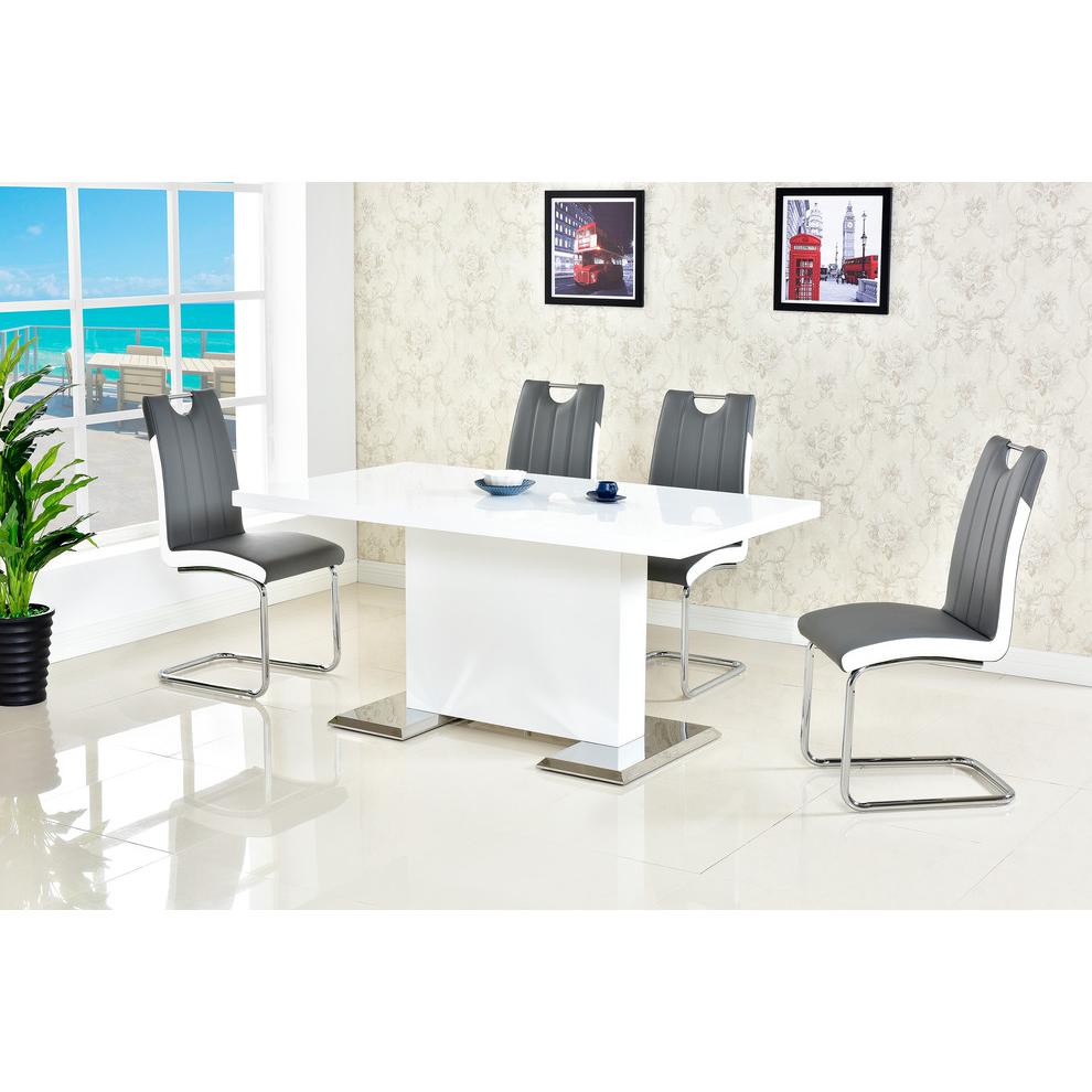 Best Master Bono Faux Leather Modern Dining Side Chair in Gray/White (Set of 2). Picture 3
