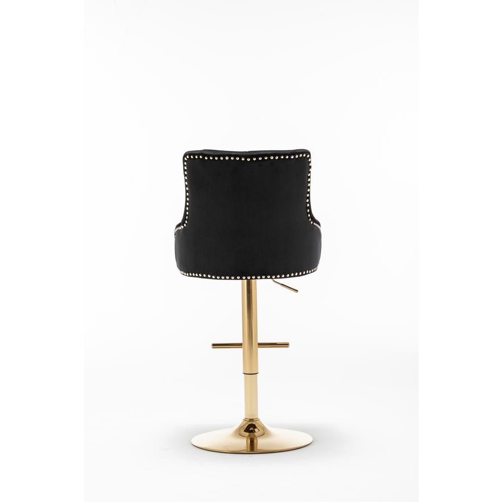 Brightcast 2-piece Velvet Tufted Gold Bar Stools in Black. Picture 4