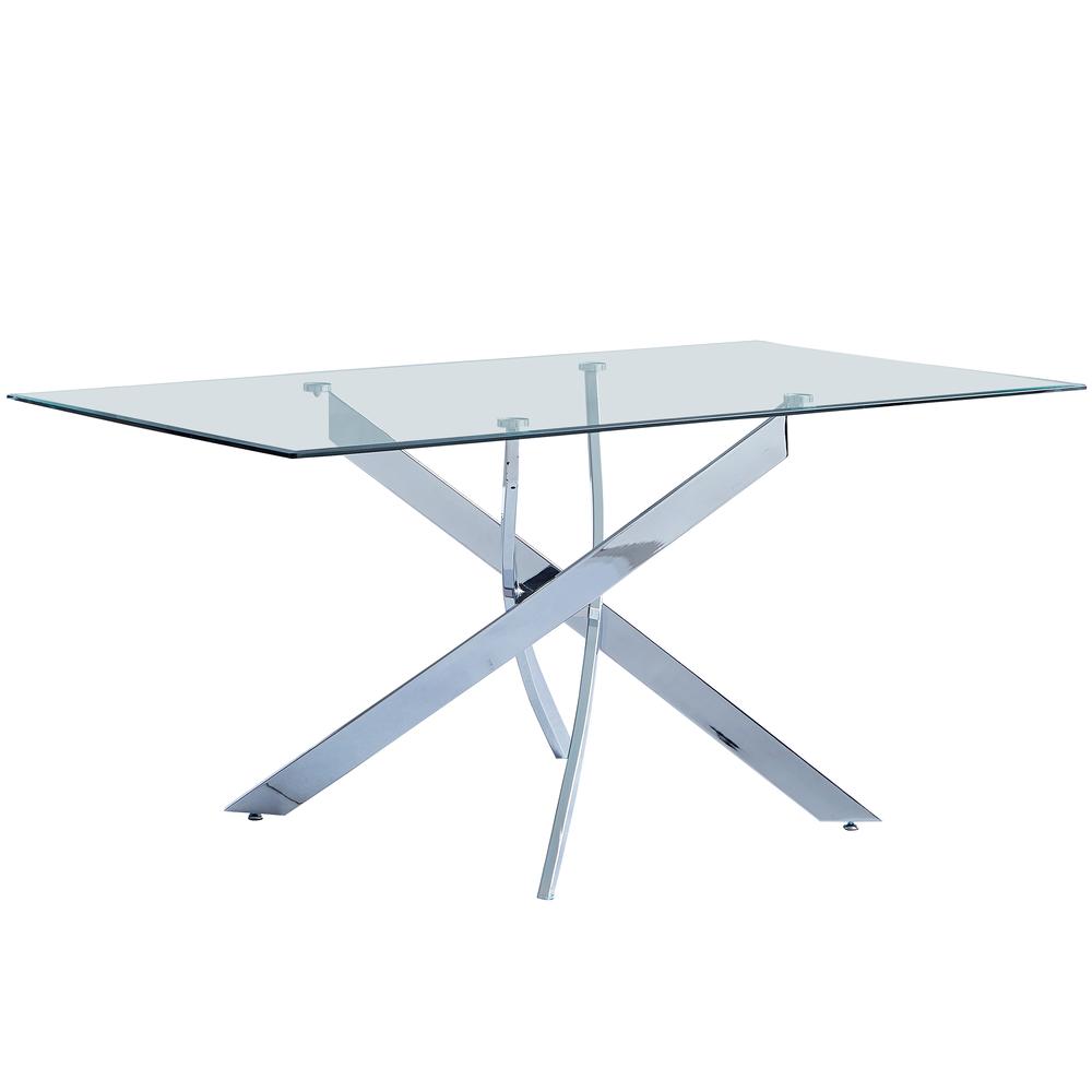 Alison Silver Modern Rectangle Glass Dining Table. Picture 1