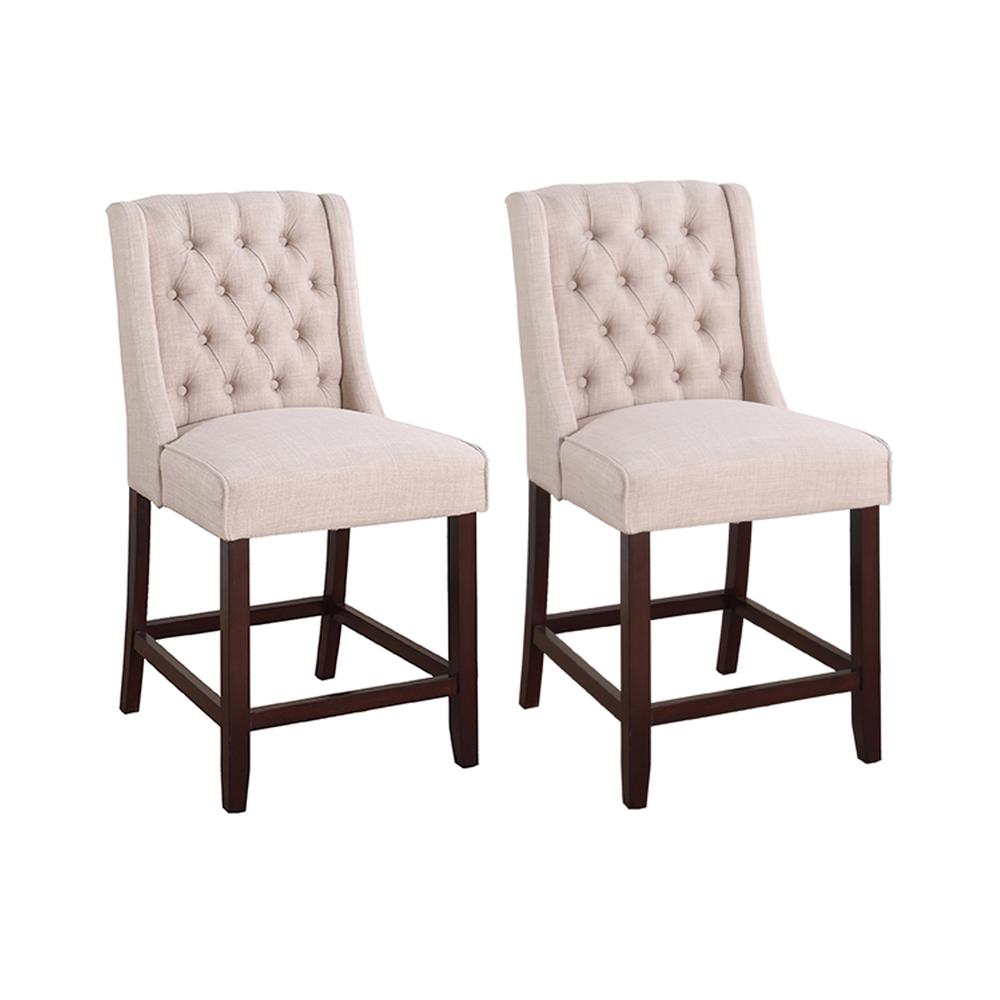 Newport Upholstered Bar Chairs With Tufted Back, Set of 2, Beige. Picture 1