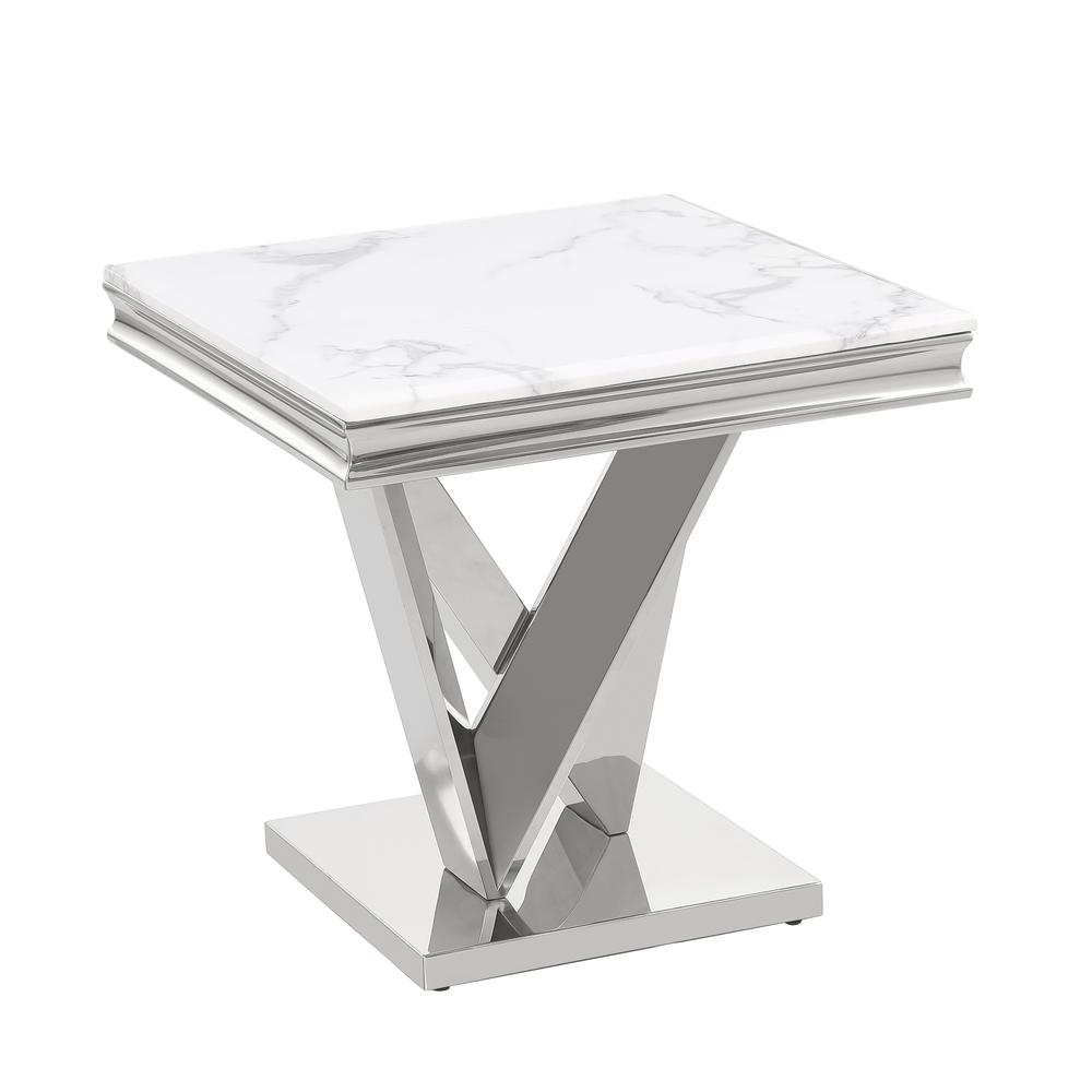Blythe Stone Marble Laminate Silver End Table. Picture 1