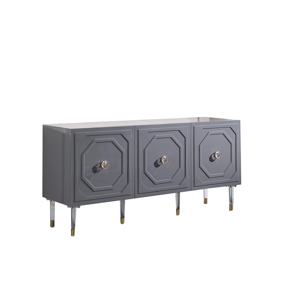 Best Master Furniture Jadran 65" Modern Wood Sideboard with Gold Accents in Gray. Picture 1