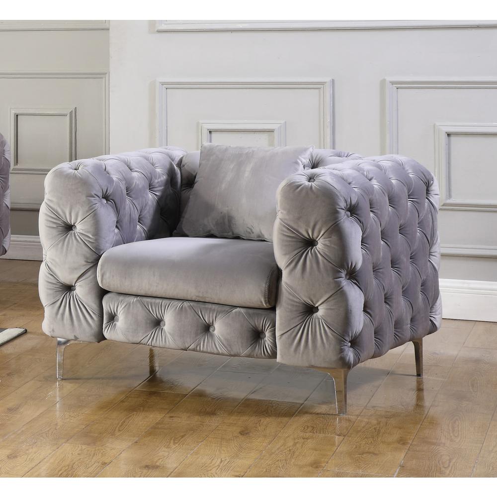 Best Master Furniture Nigel 3 Piece Transitional Velvet Sofa Set in Gray. Picture 2