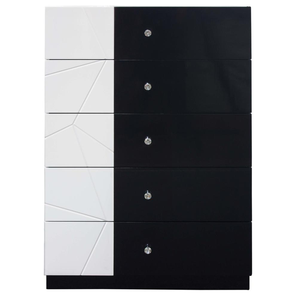 Best Master 5-Drawer Poplar Wood Bedroom Chest in White/Black. Picture 1