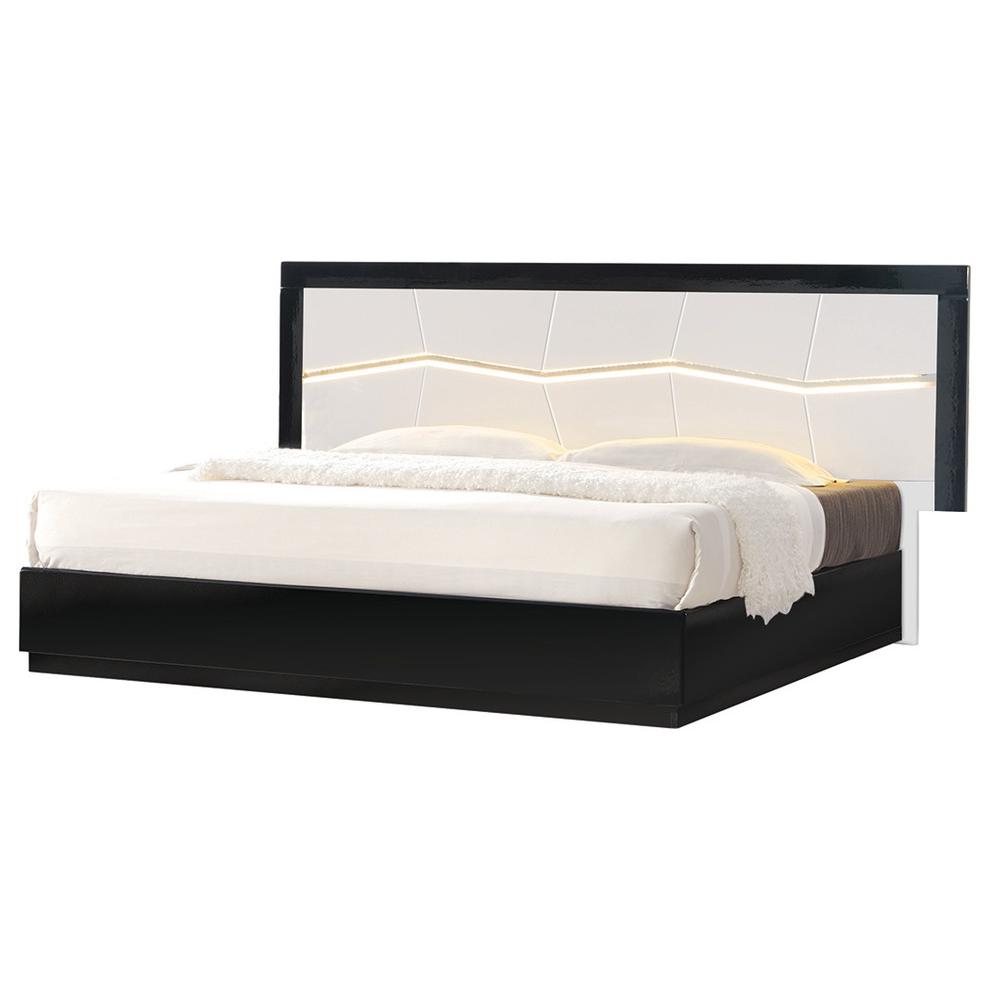 Best Master Poplar Wood Cal King Platfrom Bed With LED Light in White/Black. Picture 1