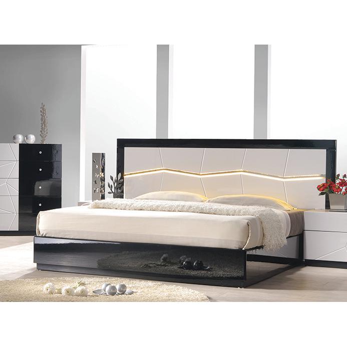 Best Master Poplar Wood East King Platfrom Bed With LED Light in White/Black. Picture 4
