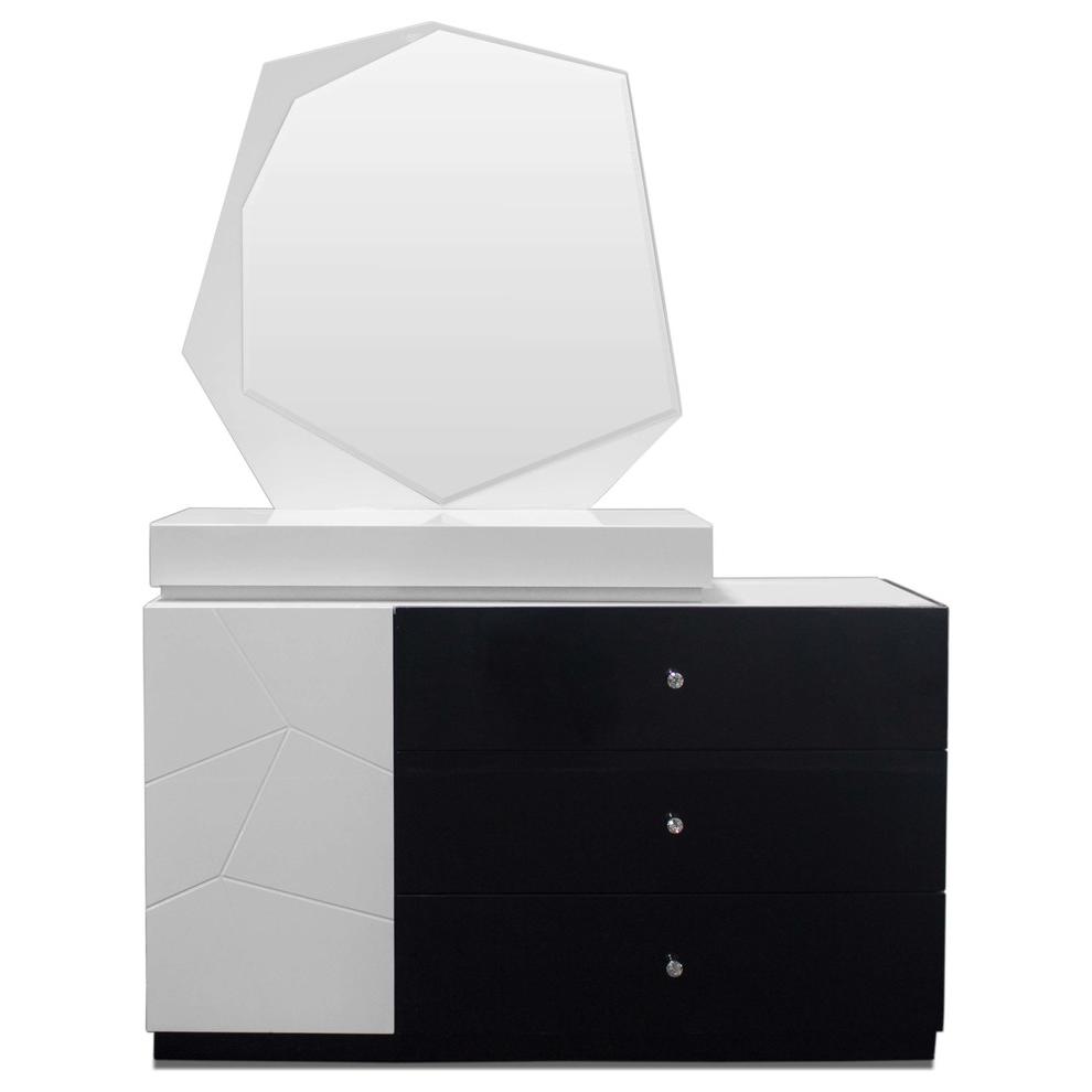 Best Master 2-Piece Poplar Wood Dresser and Mirror Set in White/Black. Picture 1