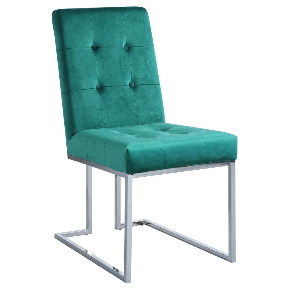 Modern Velvet Fabric Dining Chair in Green/Silver (Set of 2). Picture 1