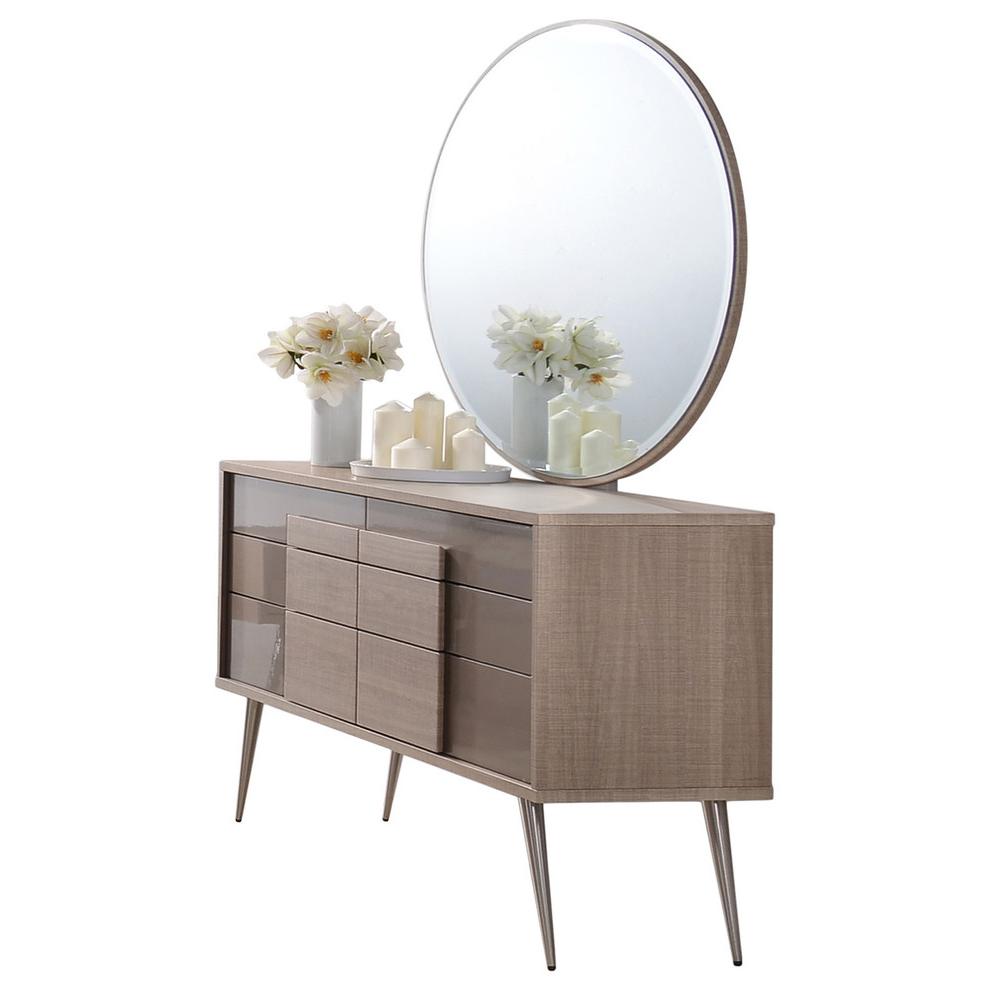 Brazil Midcentury Modern Taupe Bronze Dresser and Mirror. Picture 1