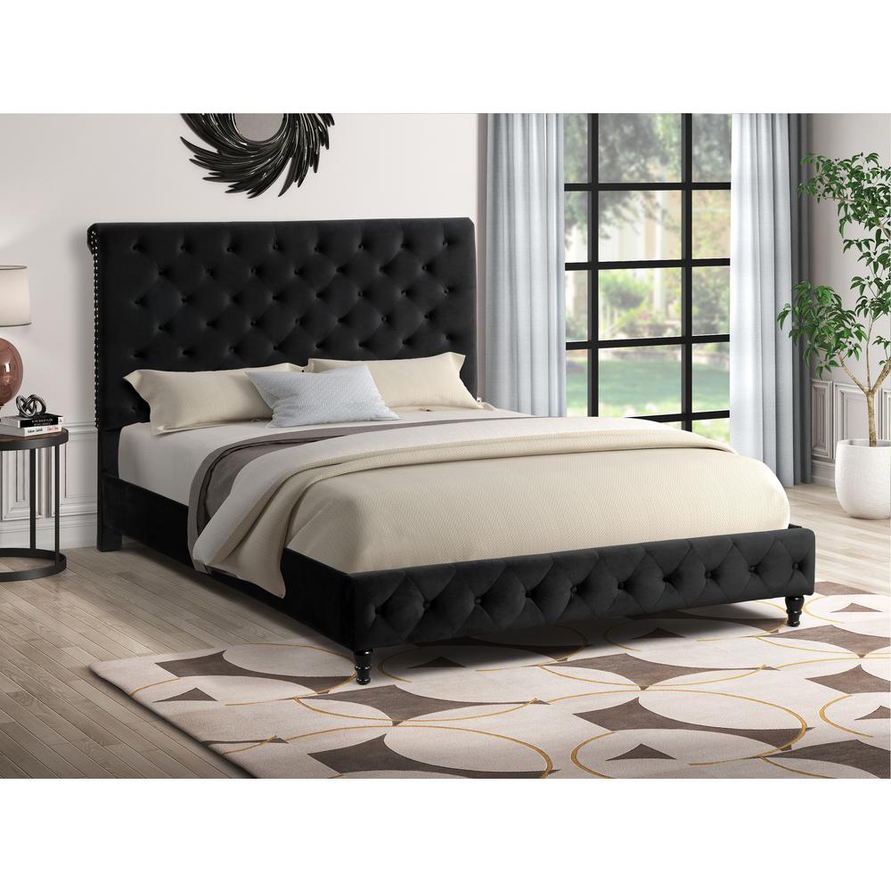 Ashley Tufted Velvet Fabric Queen Platform Bed in Black. Picture 2