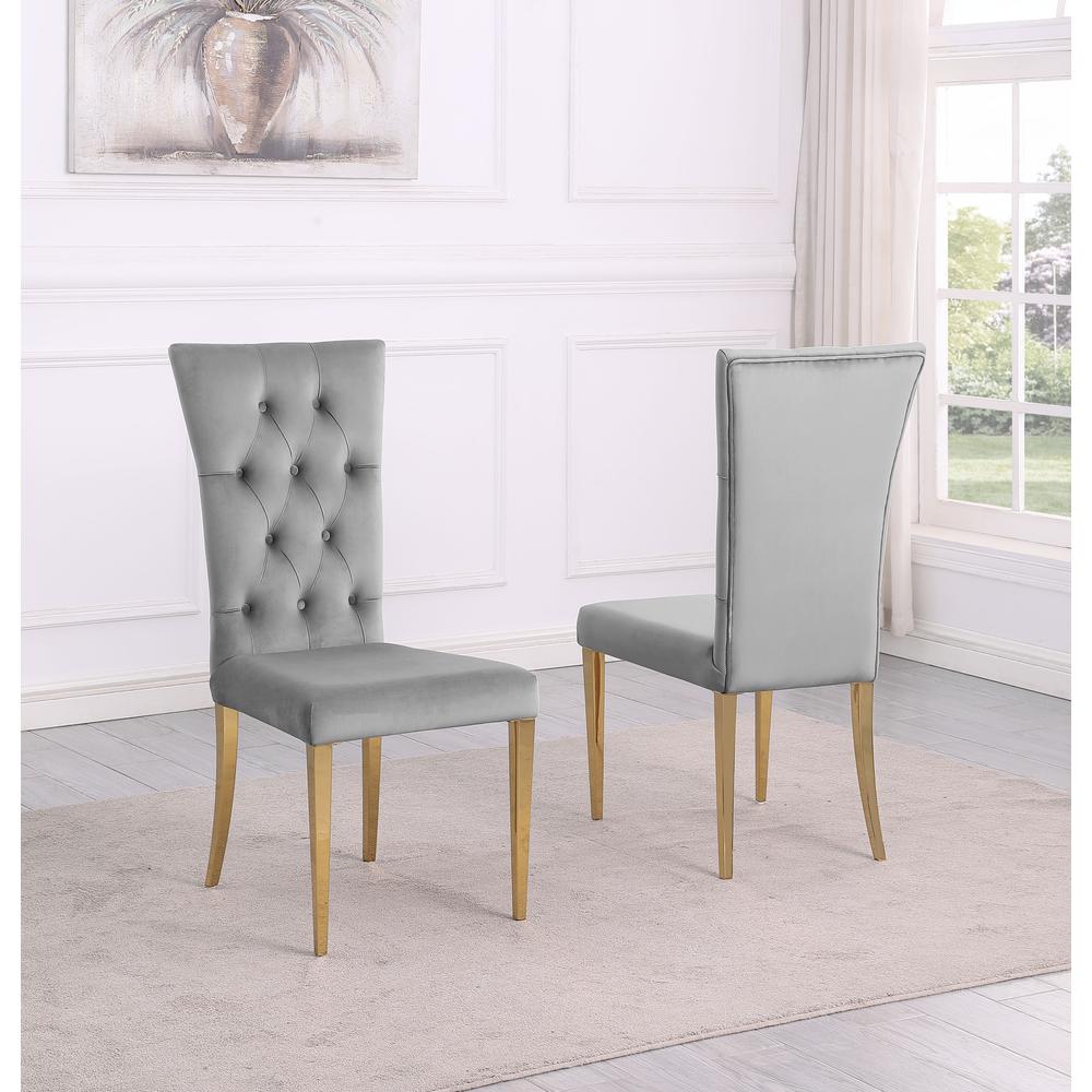 Danis Grey Velvet with Gold Dining Chairs, Set of 2. Picture 2