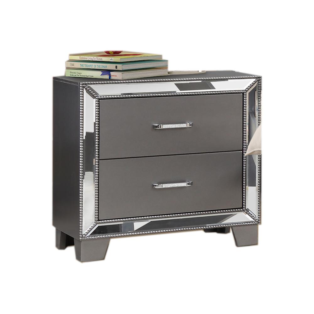 Best Master Furniture Beronica 26" Transitional Wood Nightstand in Silver. Picture 1