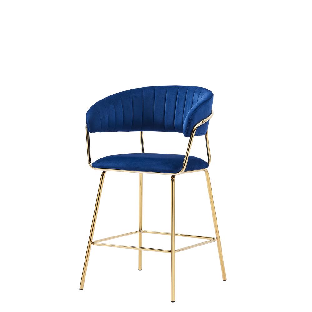 Bellai Gold Plated with Velour Fabric 24" Bar Chair, Set of 2, Blue. The main picture.