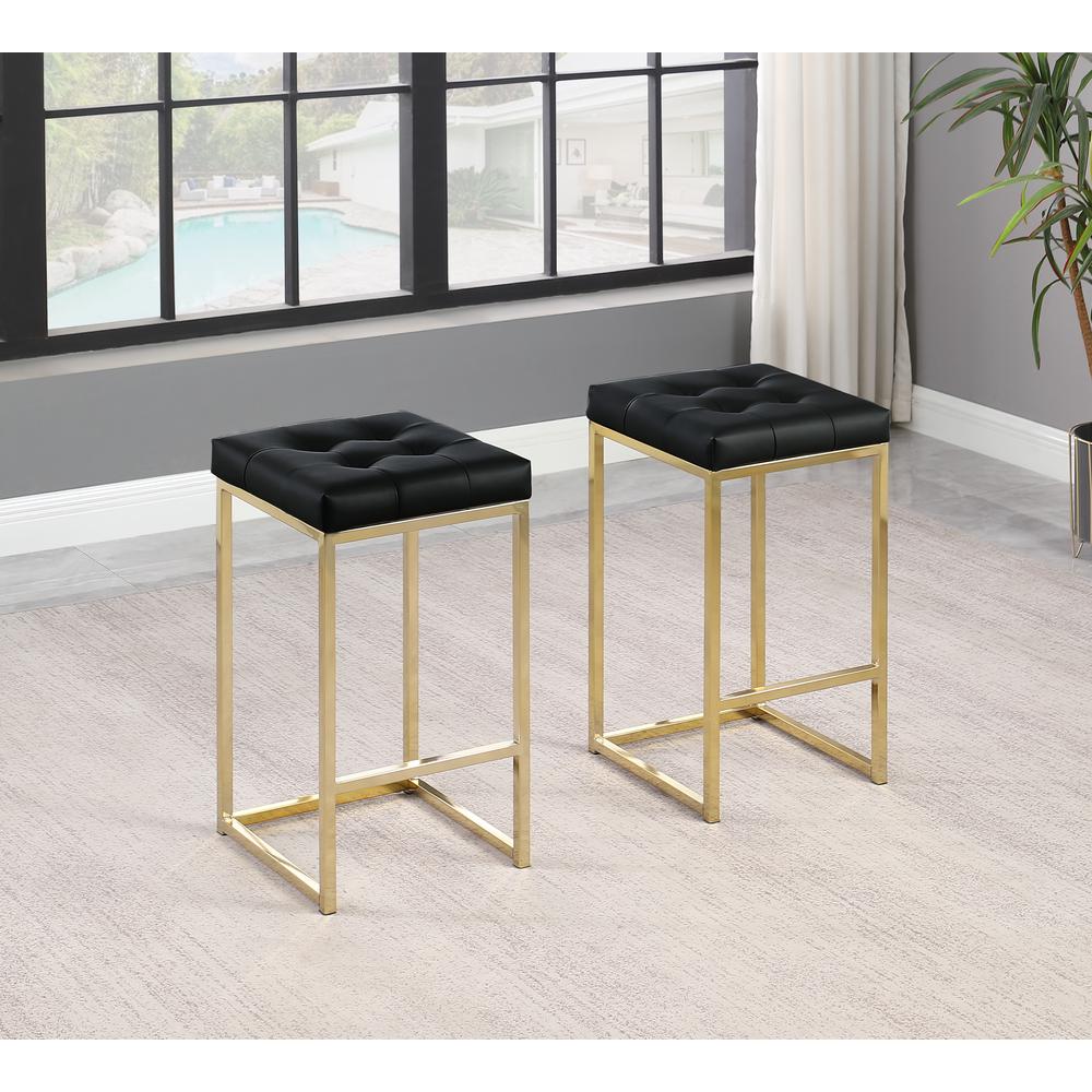 Jersey Black Faux Leather Counter Height Stool in Gold (Set of 2). Picture 2