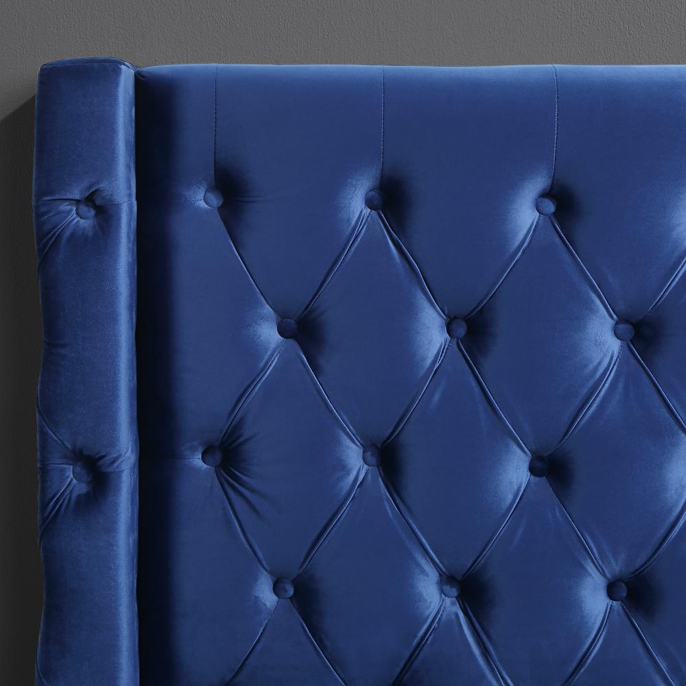 Oakdale Blue Wood Frame King Platform Bed with Tufted Velvet Upholstery. Picture 2